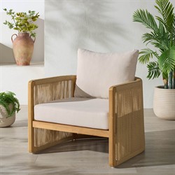 Fiora Coastal Beach Woven Hyacinth Natural Teak Outdoor Arm Chair|