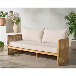 Fiora Coastal Beach Woven Hyacinth Natural Teak Outdoor Sofa - 71"|