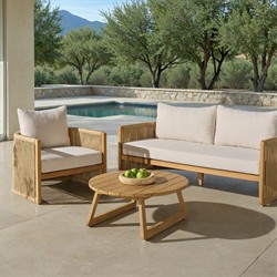 Fiora Coastal Beach Woven Hyacinth Natural Teak Outdoor Sofa - 71"|