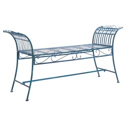 Hailey French Country Antique Blue Iron Outdoor Garden Bench|
