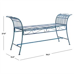 Hailey French Country Antique Blue Iron Outdoor Garden Bench|
