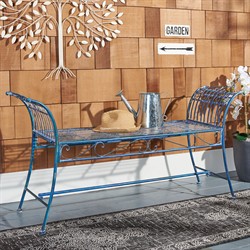 Hailey French Country Antique Blue Iron Outdoor Garden Bench|