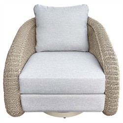 Jillian Coastal Beach Beige Woven Faux Rattan Outdoor Swivel Arm Chair|