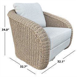 Jillian Coastal Beach Beige Woven Faux Rattan Outdoor Swivel Arm Chair|