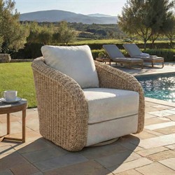 Jillian Coastal Beach Beige Woven Faux Rattan Outdoor Swivel Arm Chair|