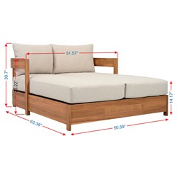 Kenzo Modern Classic Natural Acacia Wood Outdoor Double Chaise Lounge|