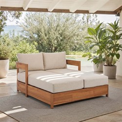 Kenzo Modern Classic Natural Acacia Wood Outdoor Double Chaise Lounge|