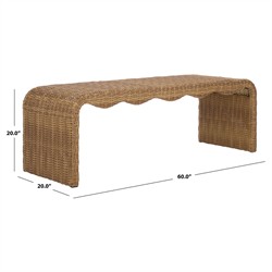 Emmie Coastal Beach Natural Faux Wicker Outdoor Dining Bench|