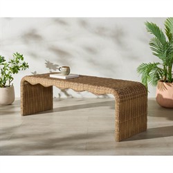 Emmie Coastal Beach Natural Faux Wicker Outdoor Dining Bench|