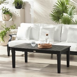 Camila Coastal Beach Black Wood Rectangular Outdoor Coffee Table|