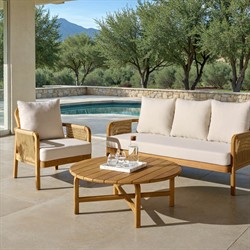 Nina Coastal Beach Natural Teak Round Outdoor Coffee Table|