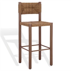 Ramon Coastal Beach Natural Faux Rattan Woven Outdoor Bar Stool - Set of 2|