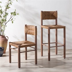 Ramon Coastal Beach Natural Faux Rattan Woven Outdoor Bar Stool - Set of 2|