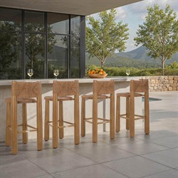 Ramon Coastal Beach Natural Faux Rattan Woven Outdoor Bar Stool - Set of 2|