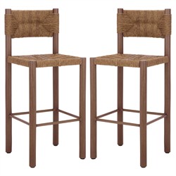 Ramon Coastal Beach Natural Faux Rattan Woven Outdoor Bar Stool - Set of 2|