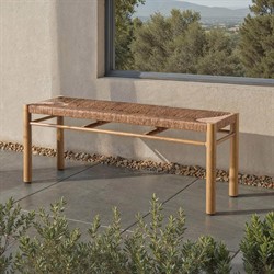 Maori Coastal Beach Natural Faux Rattan Woven Outdoor Dining Bench|