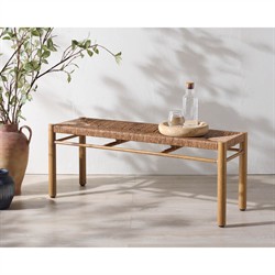 Maori Coastal Beach Natural Faux Rattan Woven Outdoor Dining Bench|