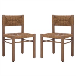 Ramon Coastal Beach Natural Faux Rattan Woven Outdoor Dining Chair - Set of 2|