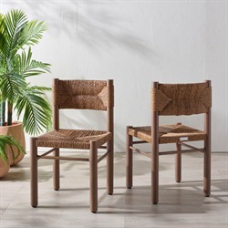 Ramon Coastal Beach Natural Faux Rattan Woven Outdoor Dining Chair - Set of 2|