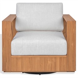 Lucian Coastal Beach Natural Reeded Teak Outdoor Swivel Arm Chair|