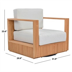 Lucian Coastal Beach Natural Reeded Teak Outdoor Swivel Arm Chair|