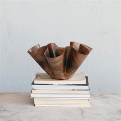 Brynn Updated Traditional Antique Copper Scalloped Table Vase|