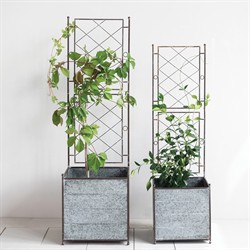 Millie Updated Traditional Silver Iron Trellis Outdoor Planter Box - Set of 2|