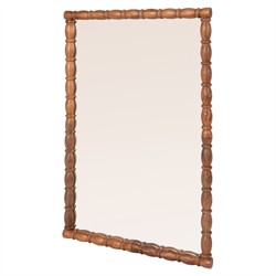 Winona Coastal Walnut Wood Bobbin Frame Rectangular Wall Mirror|
