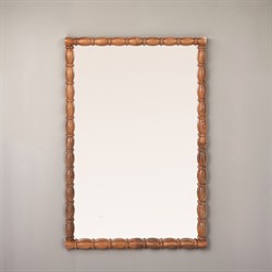 Winona Coastal Walnut Wood Bobbin Frame Rectangular Wall Mirror|