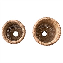 Violette Coastal Beach Natural Woven Rattan Urn Planter - Set of 2|