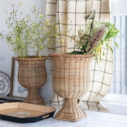 Violette Coastal Beach Natural Woven Rattan Urn Planter - Set of 2|