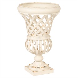 Elodie French Country Distressed White Iron Lattice Urn Planter - 16.5"|
