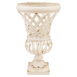 Elodie French Country Distressed White Iron Lattice Urn Planter - 16.5"|