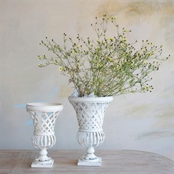 Elodie French Country Distressed White Iron Lattice Urn Planter - 16.5"|