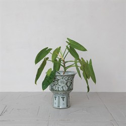 Florentine Updated Traditional Green Stoneware Floral Footed Planter|