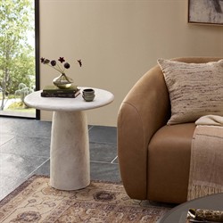 Emilia Modern Classic Off White Concrete Round Pedestal End Table|