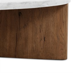 Teddie Rustic Lodge White Marble Brown Oak Wood Round Coffee Table|