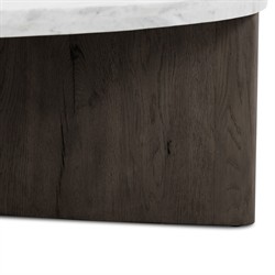 Teddie Rustic Lodge White Marble Black Oak Wood Round Coffee Table|