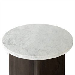 Teddie Rustic Lodge White Marble Black Oak Wood Round End Table|