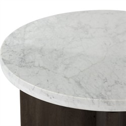 Teddie Rustic Lodge White Marble Black Oak Wood Round End Table|