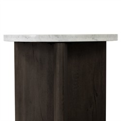 Teddie Rustic Lodge White Marble Black Oak Wood Round End Table|