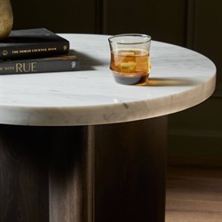 Teddie Rustic Lodge White Marble Black Oak Wood Round End Table|