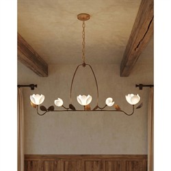 Liora French Country Bronze Steel White Floral Linear Chandelier|