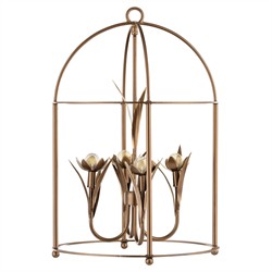 Arden French Country Antique Brass Steel Floral Lantern|