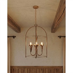 Arden French Country Antique Brass Steel Floral Lantern|