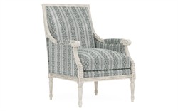 Juliette Seine Blue Stripe Vintage White Bergere Chair|