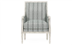 Juliette Seine Blue Stripe Vintage White Bergere Chair|