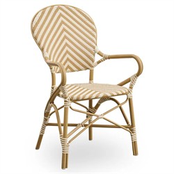 Luke Coastal Beach Cream Light Brown Aluminum Stripe Stackable Outdoor Dining Arm Chair|