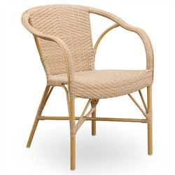 Clara Coastal Beach Brown Woven Aluminum Stackable Outdoor Dining Arm Chair|