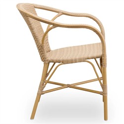 Clara Coastal Beach Brown Woven Aluminum Stackable Outdoor Dining Arm Chair|